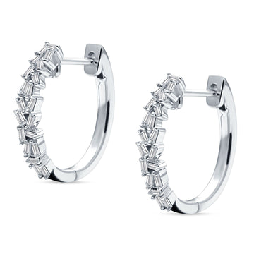 Baguette Cluster Huggie Hoop Earrings Cubic Zirconia 925 Sterling Silver Wholesale
